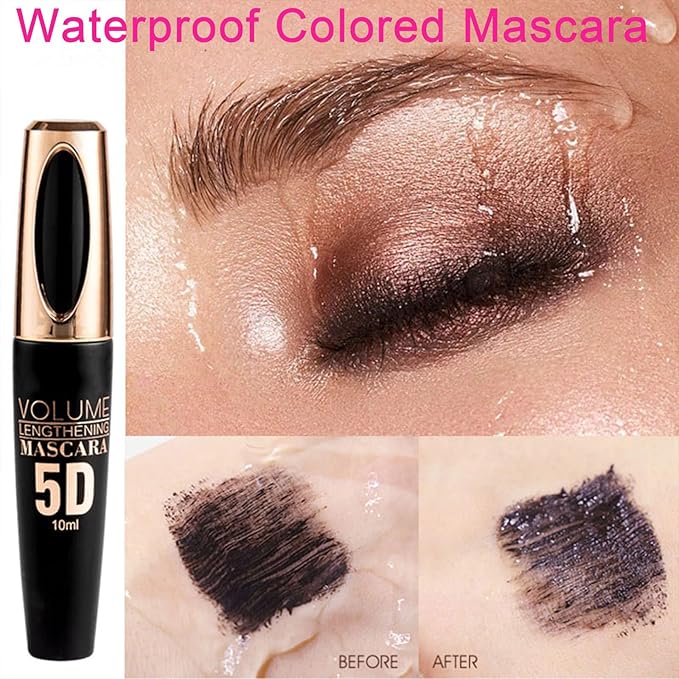 5D Silk Fiber Lash Black Mascara - Waterproof, Long Lasting, Smudge-Proof, Washable, Volume & Lengthening, Curling, Color Mascara for Eyelashes, Stage & Party Use