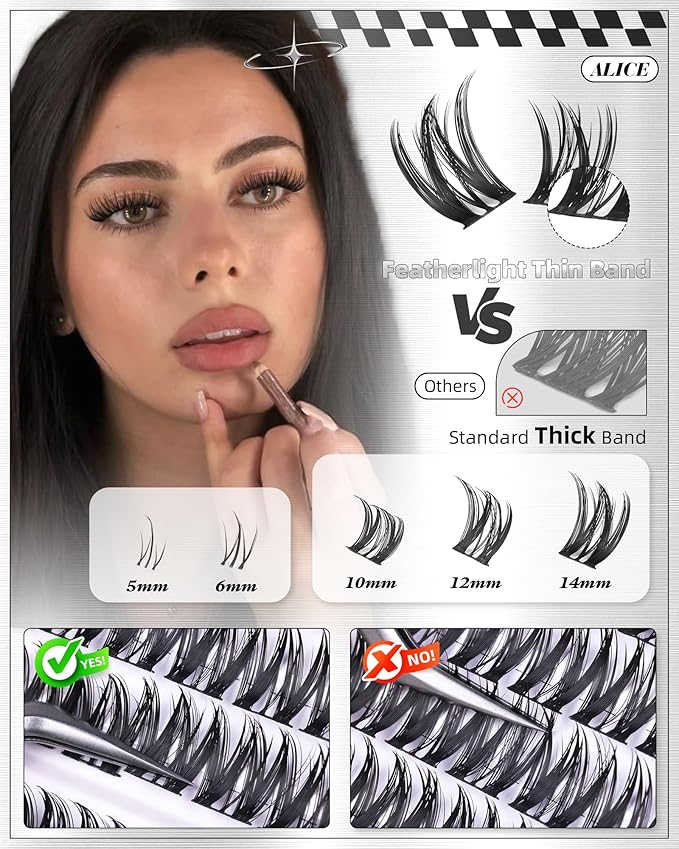 Flaunt Lash Clusters Kit Natural Wispy Lash Extension Kit Short 10mm-12mm-14mm Cluster Eyelash Extension Kit Individual Lashes Kit with Bottom Lashes Bond and Seal by ALICE
