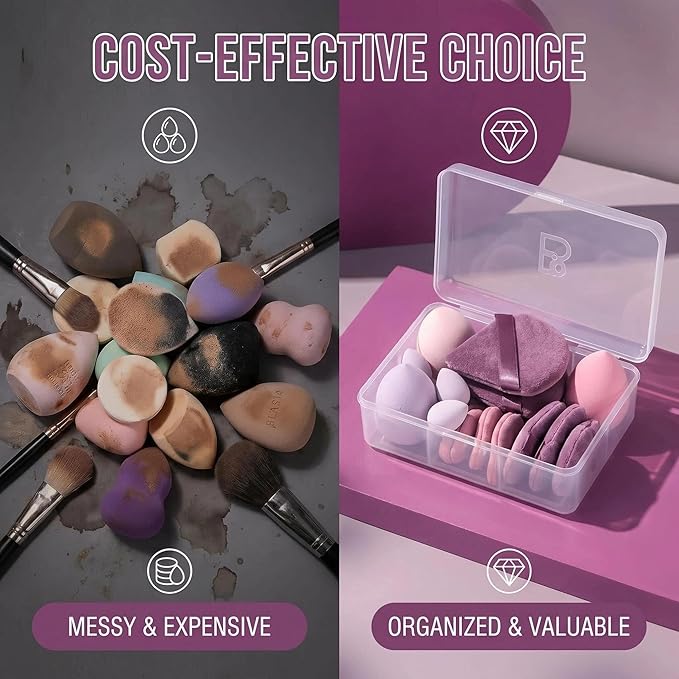 Makeup Sponge Set BS-MALL Triangle Puff 14 Pcs for Liquid, Cream, and Powder, Multi-colored Makeup Sponges and Mini Sponge with Case (A-Purple)