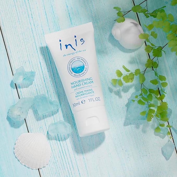 Inis the Energy of the Sea - Nourishing Hand Cream Travel Size for Women and Men, Rich Shea Butter Hand Moisturizer with Argan Oil and Seaweed, Clean Ocean Fresh Scent, 1 fl oz