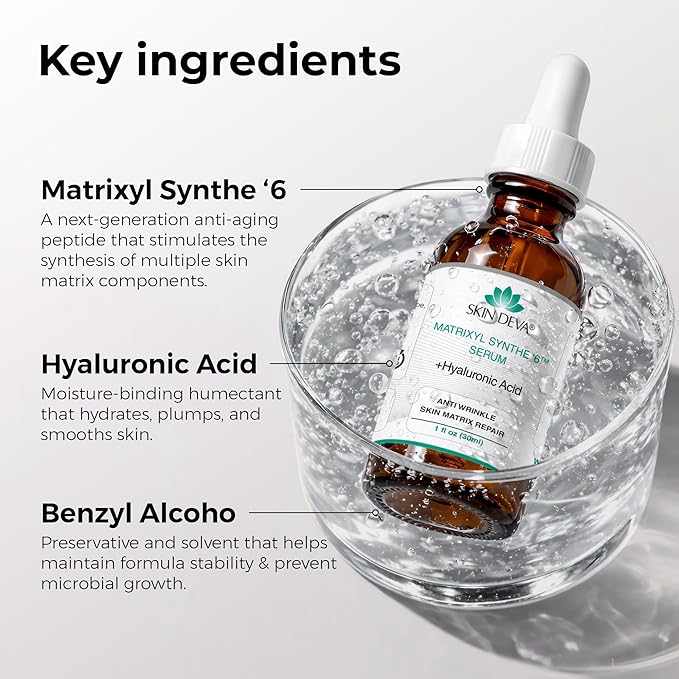 Skin Deva Matrixyl Synthe 6 + Hyaluronic Acid Serum, Peptide Facial Serum for Smooth, Firm-Looking Skin, Helps Improve Appearance of Pores & Texture, Lightweight Hydrating Formula - Pack 2