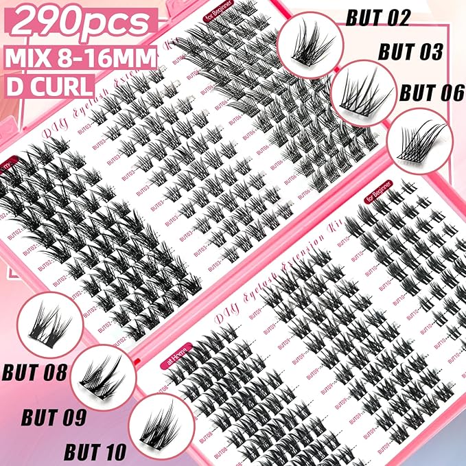 QUKLOGEN DIY Wispy Lash Extension Kit 570Pcs D Curl 6 styles Individual Lash Clusters Eyelash Extension with Lash Bond and Seal,Quick Glue Remover Tweezers Eyelash Brush Mini Applicator