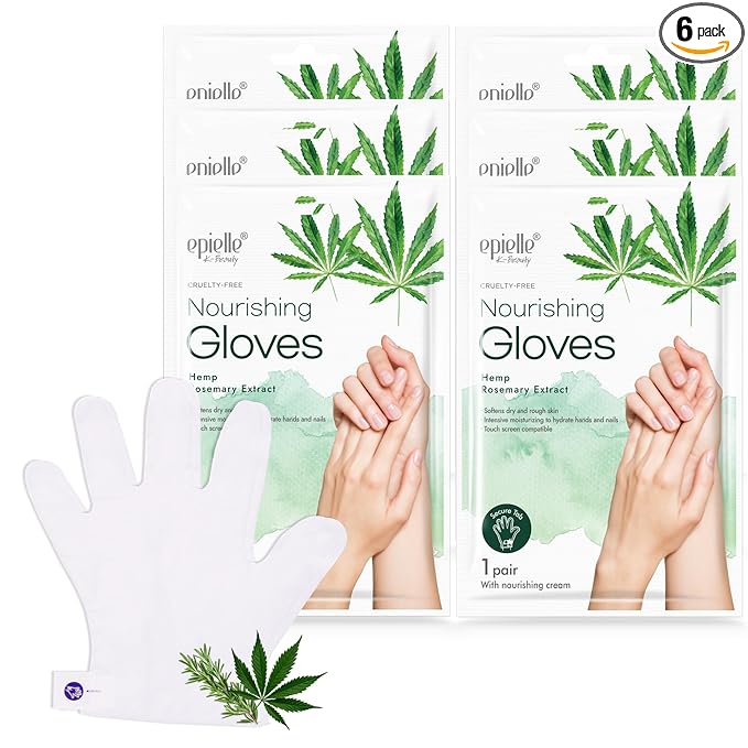 Epielle Nourishing Hand Mask 6 Pairs, Repair and Soften with Hemp & Rosemary Extract, Deep Moisturizing Gloves for Dry, Cracked Hands, Self Care Gifts for Women, Spa Kit, Mothers Day Gifts