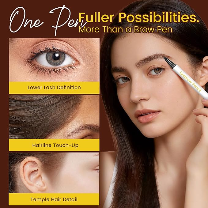 Eyebrow Pen, Waterproof Microblading Eyebrow Pencil, 4 Tip Precise Eye Brow Makeup Pen for Women to Effortlessly Create Hair Like Natural Brows, Non Dry Out and Last All Day MB01