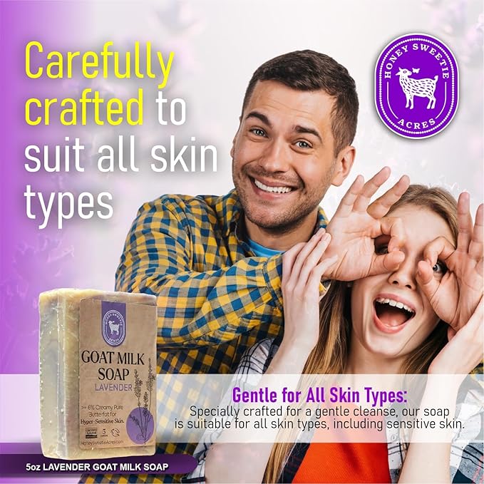 Honey Sweetie Acres Lavender Goat Milk Soap - Handmade 5 oz Bar, Made with Natural Ingredients, Moisturizing & Gentle, Made in the USA