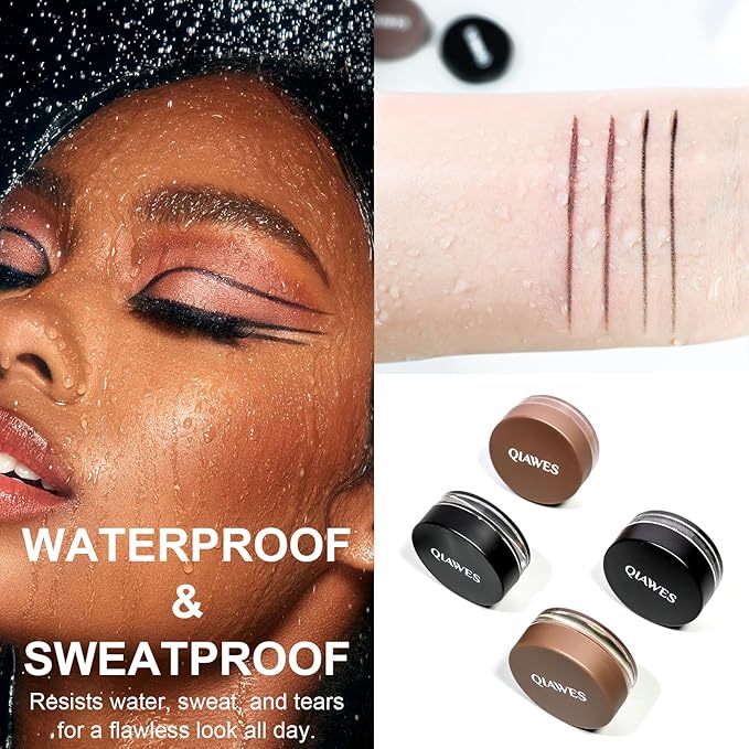 2 in 1 Black and Brown Gel Eyeliner Set Water Proof Smudge Proof, Last for All Day Long, Work Great with Eyebrow, 2 Pieces Eye Makeup Brushes Included