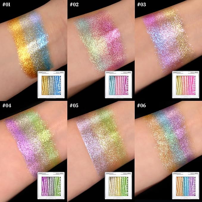 Pink Glitter Eyeshadow, Half Magic Eyeshadow Palette, 3 Color Gold-Pink-Purple Chameleon Iridescent Holographic Glitter Cream Eye Shadow, #03
