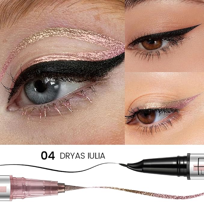 Pudaier Black and Multichrome Waterproof Liquid Eyeliner, Stay All Day Eye Liner Pen with Precise Tips for Women, Smudge-Proof & Transfer-Resistant, Vegan & Cruelty-Free