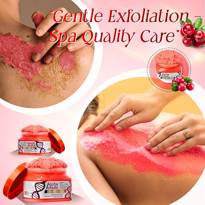 Alpha Arbutin Sugar Body Scrub, AHA + BHA, Anti-Acne, Anti-Wrinkle, Nourishing and Moisturizing Formula (2)