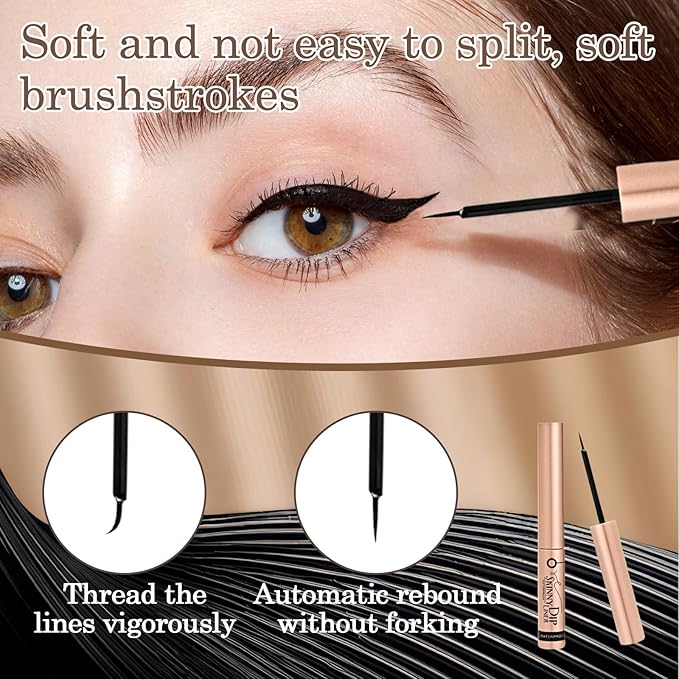 Skinny Dip Shiny Black Dip Liner – 24H Long Lasting Eyebrow Gel for Fluffy or Laminated Brows, Clear Vegan Brow Gel with Precise Applicator, Non-Flaky, Quick Dry, Cruelty-Free