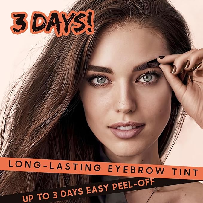 Eyebrow Gel - Peel Off Eyebrow Tint With Eyebrow Stencils, Long-lasting Brow Gel for Strong Hold & Natural Finish, Waterproof Eyebrow Makeup for Fuller & Defined Looking Brows (Dark Brown)