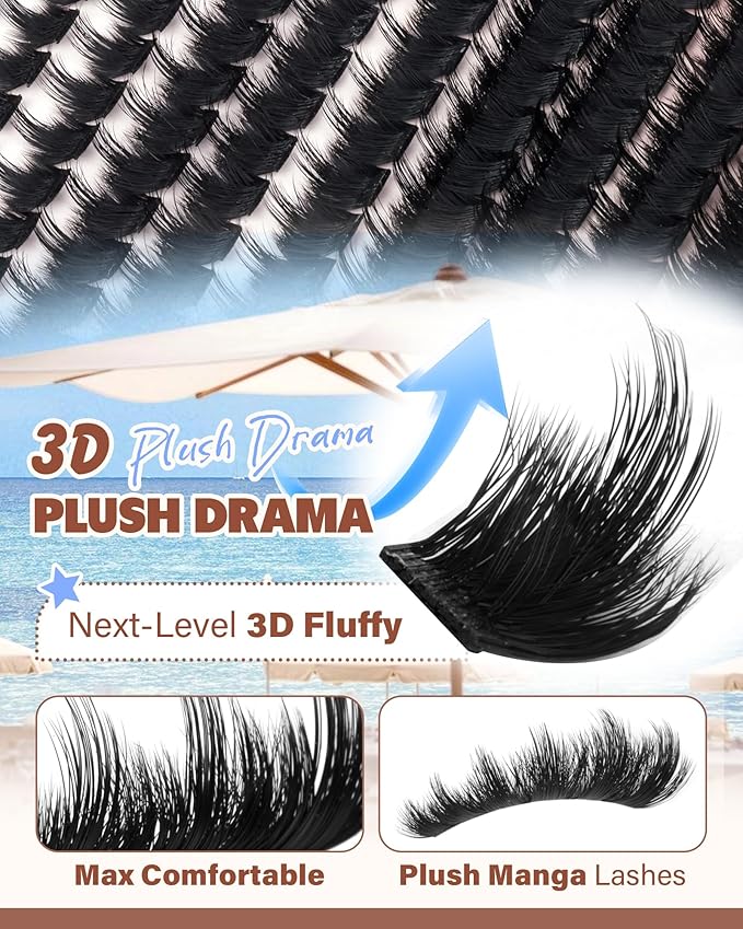 Fluffy Volume Lash Clusters, Plush 3D Eyelash Clusters Manga Thick Cluster Eyelash Extensions D Curl Cluster Lashes Soft 10-18mm 168pcs Individual lashes for All Eye Shapes DIY at Home by Vanssymunlin