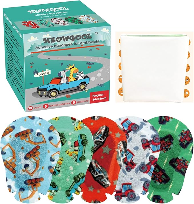 Adhesive Eye Patches for Kids with Lazy Eye, 60+6 Bonus Patches,Adhesive Bandages for Amblyopia 5 Fun Boys Designs (Regular Size)