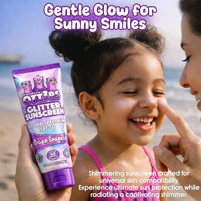 Glitter Sunscreen SPF 50 Lotion 4.5oz - Sparkle & Shimmer Sunscreen - Colored Sun screen for Kids & Women - UVA/UVB Sunshine Protection + 80 Min Water Resistant - (Scented) (USA Made)