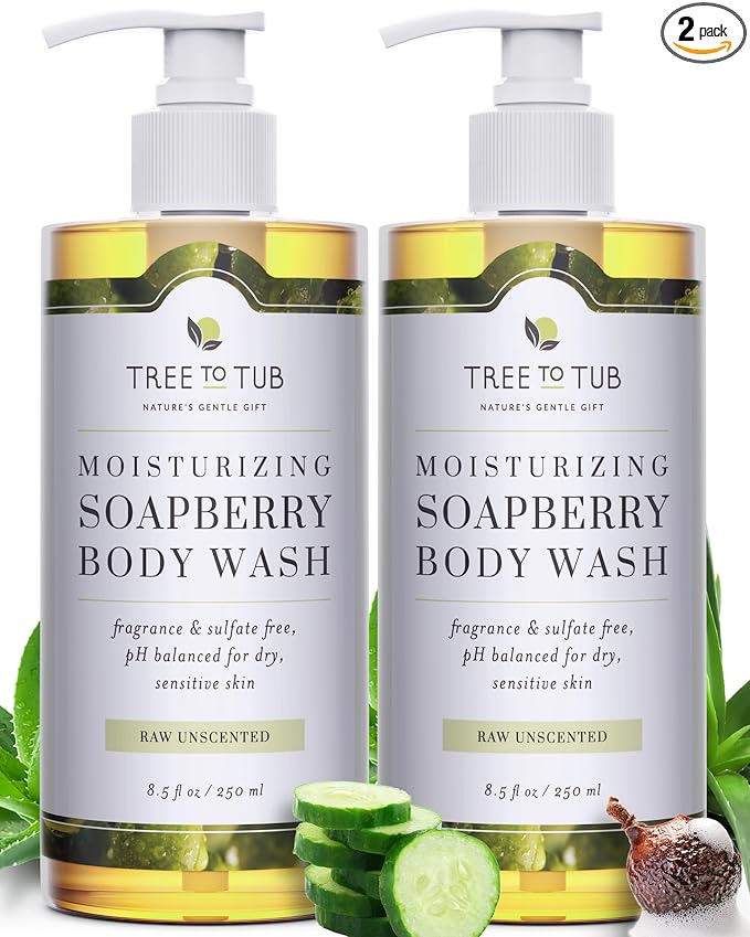 Tree To Tub Unscented Body Wash for Sensitive Skin & Dry Skin - Moisturizing pH Balanced Fragrance Free Body Wash, Hydrating Sulfate Free Body Soap for Women & Men w/Organic Shea Butter, Natural Aloe