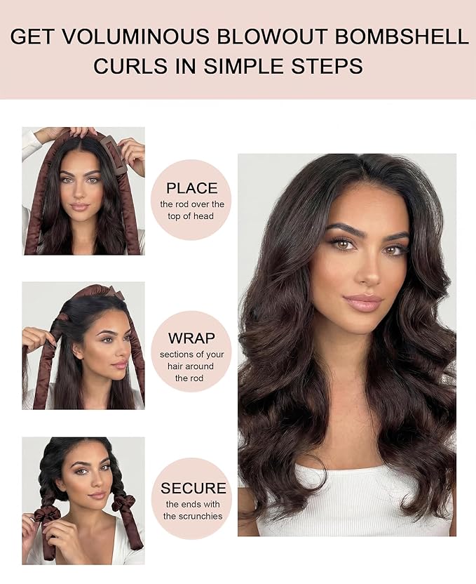 Satin Heatless Hair Curler Curling Rod Set - Soft Jumbo Large Flexi Rods Hair Rollers Curlers to Sleep In for Women, No Heat Heatless Curls Overnight Blowout Rods for Long Hair Volume Blowout Look
