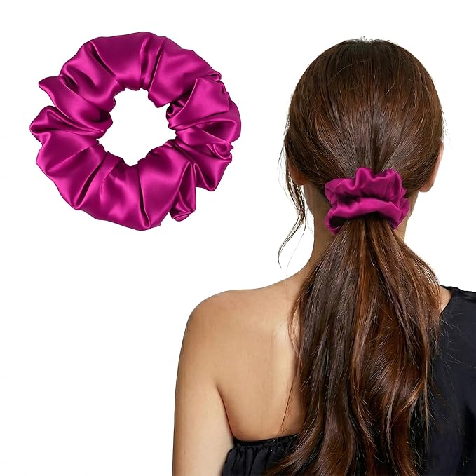 ZLYC 100% Mulberry Silk Scrunchie 19 Momme Gentle Creaseless Hair Tie for Women Dent-Free Ponytail Holder, 3.5cm Solid Violet