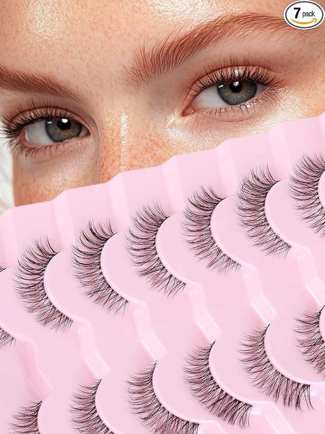 Lashes Natural False Eyelashes Wispy 13mm Eye Lashes Pack C Curl Fake Eyelashes 3D Volume Lash Strips with Thin Band Natural Eyelash For Daily Siligli 7 Pair