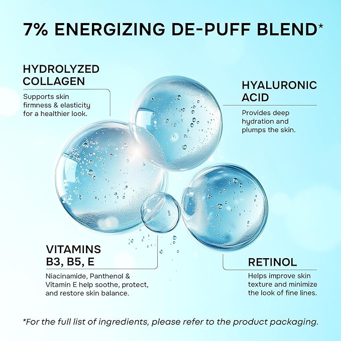 Collagen Eye Patches with Retinol & Hyaluronic Acid Mask - Depuffing Under Eye Patches for Puffy Eyes and Dark Circles - Cooling Undereye Masks for Women & Men - Parches Para Ojeras - 15 Pairs