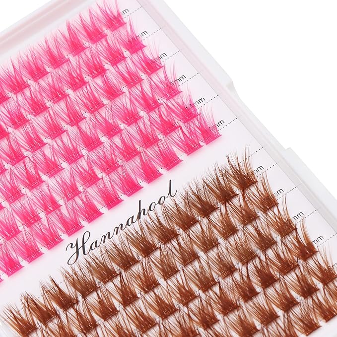 12rows-Large Tray Mixed 8-10-12-14-16mm/Mixed 14-15-16mm/Mixed14mm-16mm/Mixed 18-20mm Wide Stem Individual False Eyelashes Dramatic Black Cluster Eyelashes (T50-rose red -brown-14-16mm)