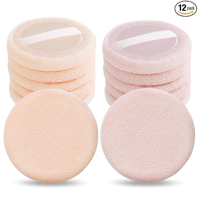 WLLHYF 12PCS Makeup Powder Puffs Pink Cotton Powder Puffs Round Powder Puff for Makeup Face Powder Velour Puffs for Loose Powder Washable (pink+skincolor-12pcs)