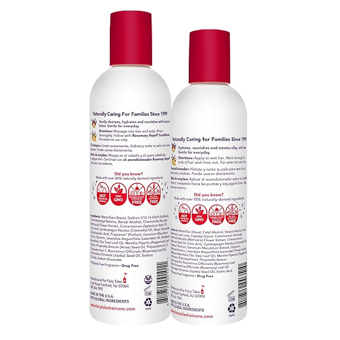 Fairy Tales Rosemary Repel Daily Kids Shampoo, 12 fl oz. and Conditioner, 8 fl oz. Duo – Kids Like the Smell, Lice Do Not