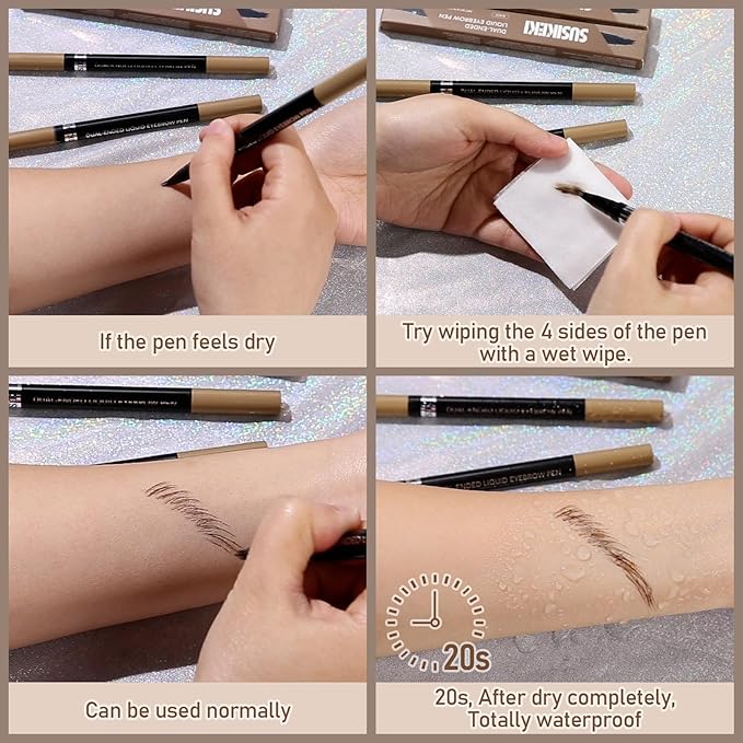Dual-Ended Microblading Eyebrow Pencil for Women, 2 in 1 Liquid Eyebrow Pencil with Curved Tip and 4D Brow-Fection Microblading Pen, Shaped Fill HairLike Waterproof Lasting Eyebrows 01 New Light Brown
