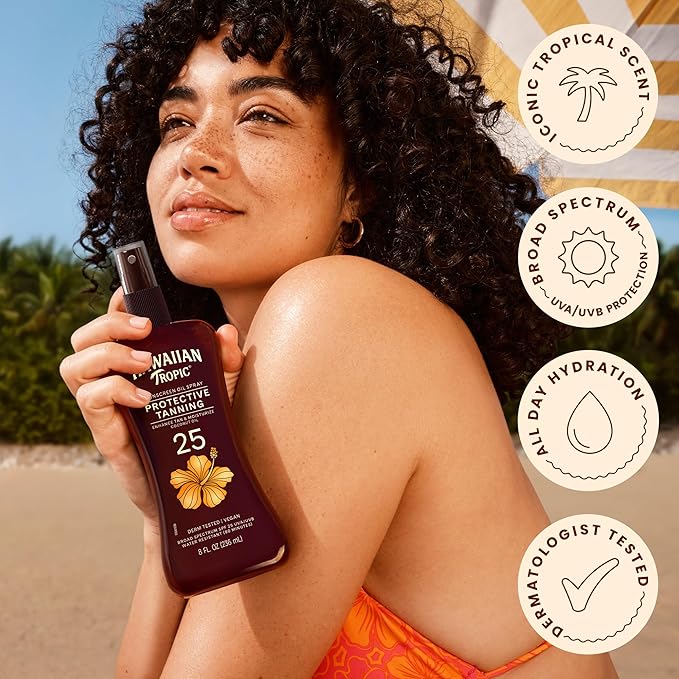 Hawaiian Tropic Protective Tanning Oil Spray Sunscreen SPF 25, 8 Fl Oz