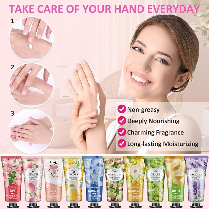 VESPRO 168 Pack Hand Cream Set for Women, Hand Lotion for Mothers Day Gifts, Bridesmaid Gifts, Thank You Gifts, Birthday Gifts, Party Favors, Hand Lotion Travel Size for Dry Cracked Hands