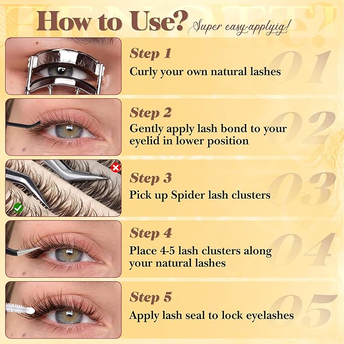 Spider Breeze Lash Clusters Brown Eyelash Clusters D Curly Wispy Cluster Eyelash Extensions Natural Brown Spider Lashes Cluster with Invisible Band Fluffy Individual Lashes 8-16mm by zenotti