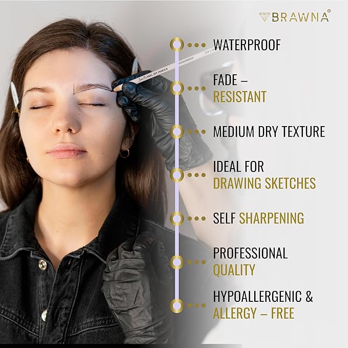 BRAWNA 6 Pcs Brow Pro Peel Off Pencils with 1 Sharpener - Waterproof Eyebrow Mapping Pencil - Microblading Supplies - Brown