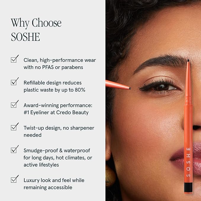 SOSHE Beauty - Waterproof Precision Eyeliner | 1.5mm Smudge-Proof Gel Liner | Easy Refills | Cruelty-Free, Certified Plastic Negative (Memories of Blue - Navy Blue)