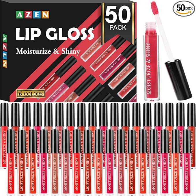 AZEN 50 Pack Lip Gloss Bulk Set, Shimmery Lip Gloss for Women and Girls With Rich Varied Colorsc
