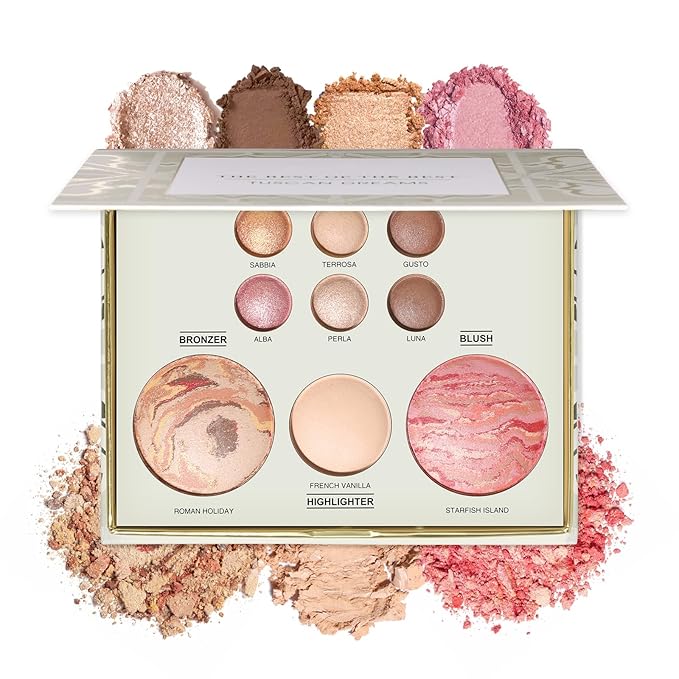All in One Baked Makeup Face Palette, Includes 6 Eyeshadows, Bronzer, Blush, and Highlighter, Blush and Bronzer Palette, Shimmer & Matte Shades, Long-Lasting Pigmented Powder, Full Size Makeup Set
