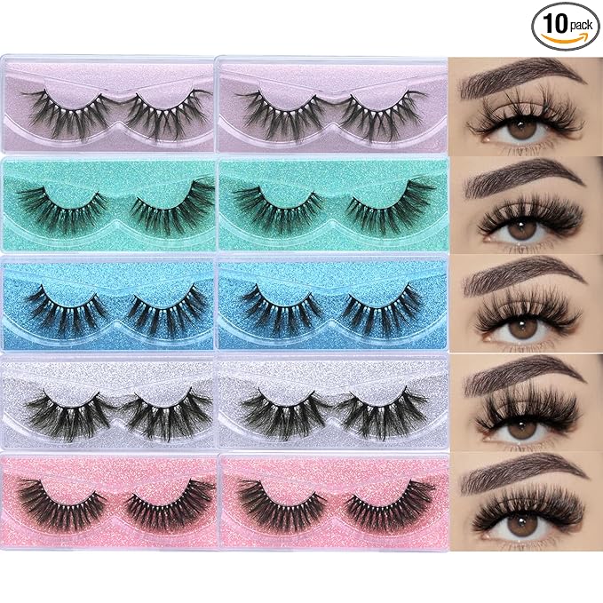 APCYUST Lash Wholesale Wispy False Eyelashes 3D Mink Eyelash 10 Pairs 5 Styles Fluffy Fake Lashes Bulk with Individual Case