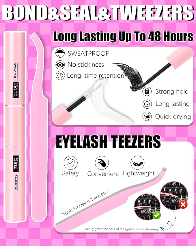 YIDUO Lash Extension Kit, 546PCS 40D+60D+80D+100D Lash Clusters 10-18mm, Wispy Individual Lashes with Bond and Seal, Remover, Tweezers & Brush, All-in-1 DIY Eyelash Extensions for Beginners