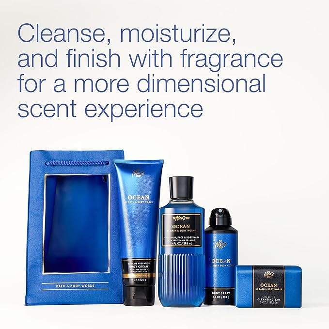 Bath & Body Works Men's Gift Set, Ocean Scent – with Body Wash, Bar Soap, Moisturizing Cream, Body Spray, Men’s Grooming Collection for Gifting or Everyday Use - 1 Pack