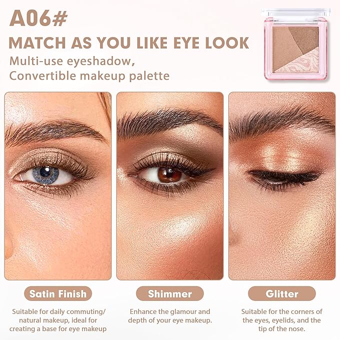Eyeshadow Palette-Mini 3-in-1 Eye Shadow Powder Palettes Makeup-Matte&Shimmer Baked Eye Shadow for Women，paleta de sombras de ojos，Buildable Smooth Silky Waterproof for Daily Looks，06 Brown Champagne