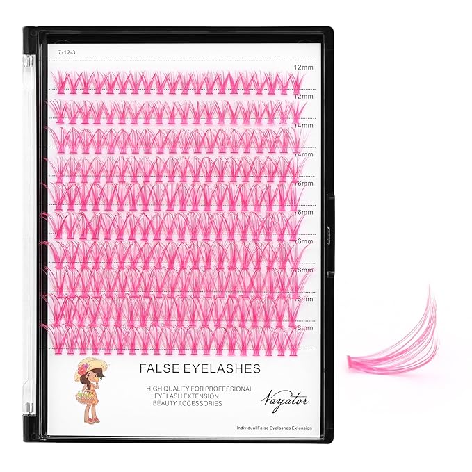 →VAYATOR False Eyelashes 3Styles D Curl 10-18mm 200Pcs To Choose Lashes Extensions Cluster Individual Lash Extensions Reusable False Eyelashes Easy Grafting （Pink-D Curl-12-18mm mixed）