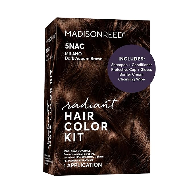 Madison Reed Radiant Hair Color Kit - 5NAC Dark Chocolate Brown with Copper-Auburn Undertones (Milano Brown), Dimensional Gray Hair Blending Permanent Hair Dye, PPD-Free & Ammonia-Free, 1 Pack