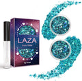 Laza Body Glitter, 2 Jars Holographic Chunky Sequins with Glitter Glue Perfect for Women Eyeshadow Makeup Face Paint Festival Rave Outfits Hair Accessories Carnival Party Costumes - Cyan Blue
