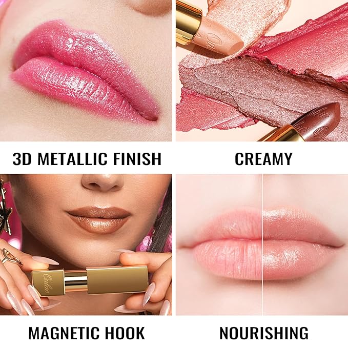 Oulac Dark Brown Lipstick for Women with Metallic 3D Shine Lightweight Hydrating Formula, High Impact Lip Color, Full Coverage Lip Makeup, Vegan & Gluten Free, Hawaii Summer(08)