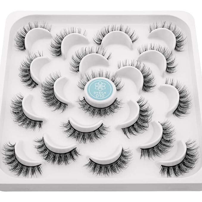 DYSILK Mink Eyelashes Strip Lashes - D Curl Lashes 10 Pairs 6D Faux Eyelashes Mink Lashes Natural Look Reusable False Eyelashes Fake Eyelashes Eye Lashes Pack | 12mm