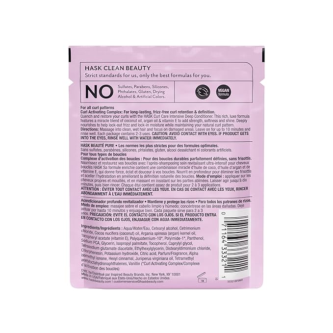 HASK CURL CARE Deep Conditioner Treatments for curly hair- vegan formula, cruelty free, color safe, gluten-free, sulfate-free, paraben-free - Pack of 6