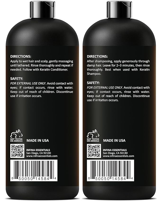 INFINA ESSENTIALS Keratin Shampoo and Conditioner Set | Frizz Control & Smoothing with Batana Oil & Bamboo Extract | Sulfate-Free | Men & Women | 16 fl oz Each