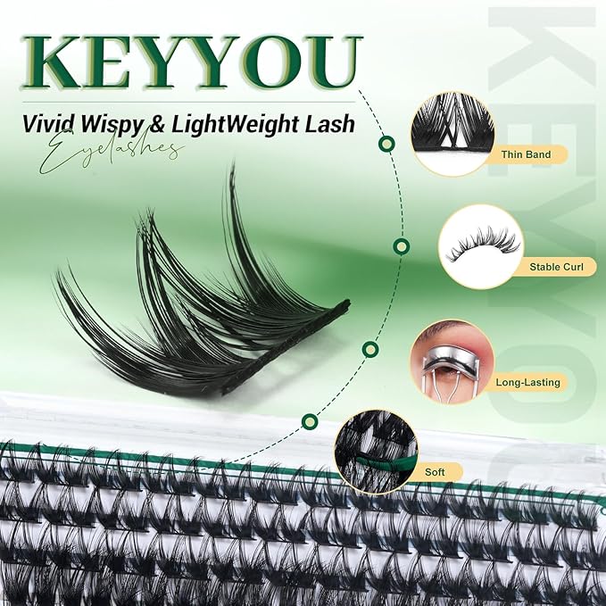 Lash Clusters,96 Pcs Cluster Lashes D Curl 10-18MIX DIY Lash Extensions Eyelash Clusters,KEYYOU Volume Wispy Individual Lashes Soft&Comfortable Easy DIY at Home(Y31,D-10-18MIX)