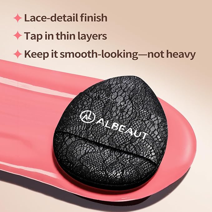 ALBEAUT Mini Cushion Puff, 4PCS Finger-Fit Teardrop Makeup Applicator for Concealer, Cream Blush & Highlighter, Precision Detail Puff for Under Eye & Nose
