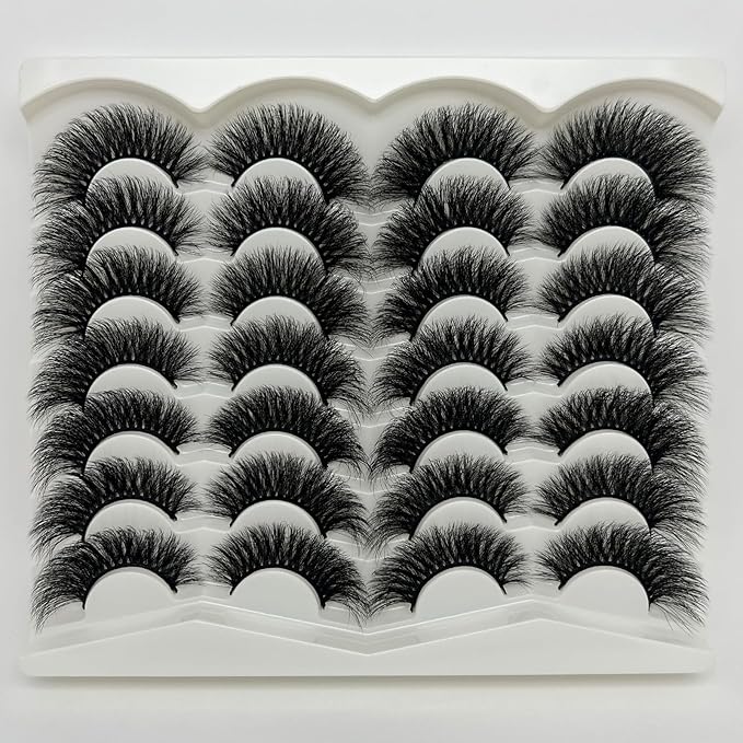 Mink Lashes Fluffy Cat Eye Lashes Strips 20mm Long, 14 Pairs Faux Mink False Eyelashes Pack, 25mm Big 3D Volume Thick Eyelashes