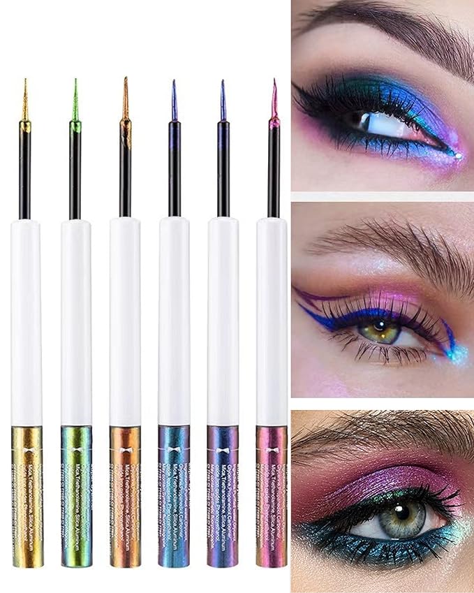 Chameleon Glitter Eyeliner Liquid,Pink Purple Metallic Satin High-Pigmented Color Multi-Reflective Finish Glitter Eye Liner Eyeshadow Pen,Ultra-Fine Tip Eyeliner,Christmas Makeup Gift for Women-06