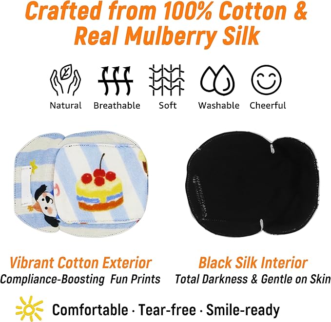 Astropic 3D Cotton & Silk Eye Patch for Kids | Boys Girls Eye Patch for Glasses | Medical Eyepatch for Children with Lazy Eye (Birthday Cake, Right Eye)